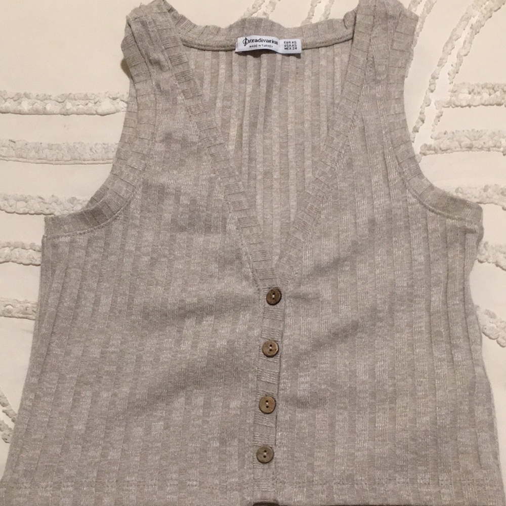 Stradivarius Cream Ribbed Button-Front Tank Top